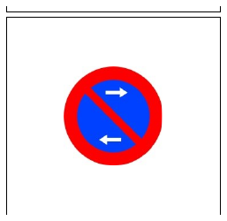 Señal R-308f: Estacionamiento prohibido hacia ambos lados de la señal