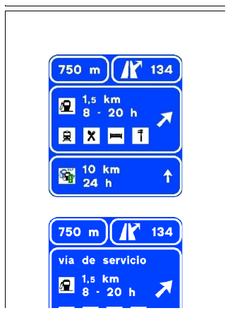 Señal S-263: Preseñalización de servicios en autopista o autovía.