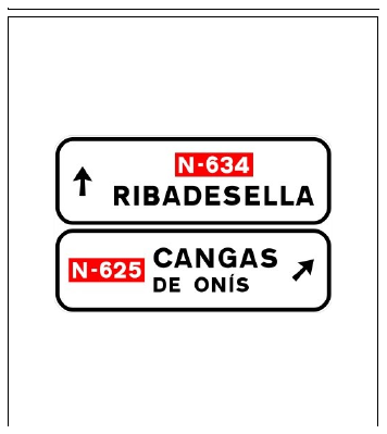Señal S-348a: Señalización de salida inmediata, con cartel lateral, en carretera convencional o carretera multicarril hacia carretera convencional o carretera multicarril y dirección propia
