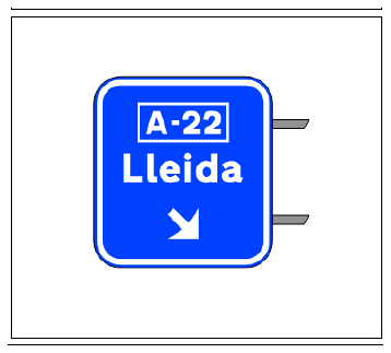 Señal S-351: Señalización de salida inmediata, con cartel sobre la calzada, en carretera convencional o carretera multicarril hacia autopista o autovía
