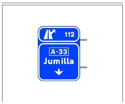 Señal S-353: Señalización de salida inmediata, con cartel sobre la calzada, en autopista o autovía hacia autopista o autovía.
