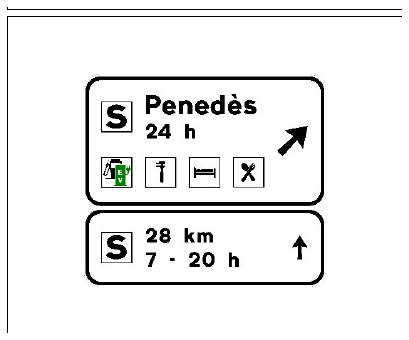 Señal S-379: Señalización de salida inmediata hacia un área de servicios