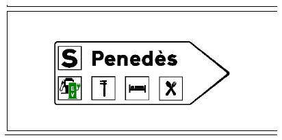 Señal S-380: Señal de destino de salida inmediata hacia un área de servicios