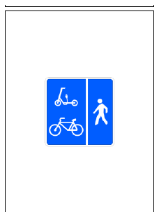 Señal S-43: Vía reservada para ciclos, vehículos de movilidad personal y peatones, con espacio de circulación diferenciado entre los dos primeros y los terceros.