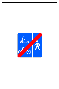 Señal S-44: Fin de vía reservada para ciclos, vehículos de movilidad personal y peatones, con espacio de circulación diferenciado entre los dos primeros y los terceros.