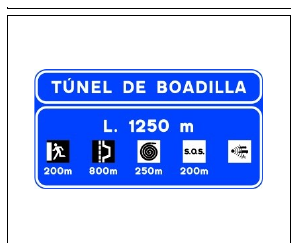 Señal S-531: Localización de un túnel en autopista o autovía con información sobre sus instalaciones de seguridad