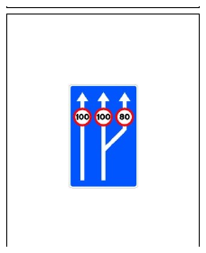 Señal S-53c: Paso de dos a tres carriles de circulación con especificación de la velocidad máxima en cada uno de ellos